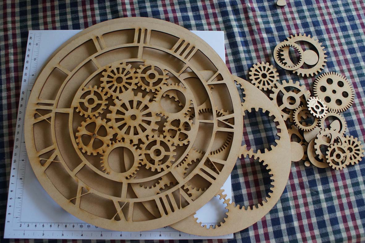 Clock with cogs 12 inches  MDF with extra cogs for decoration Do